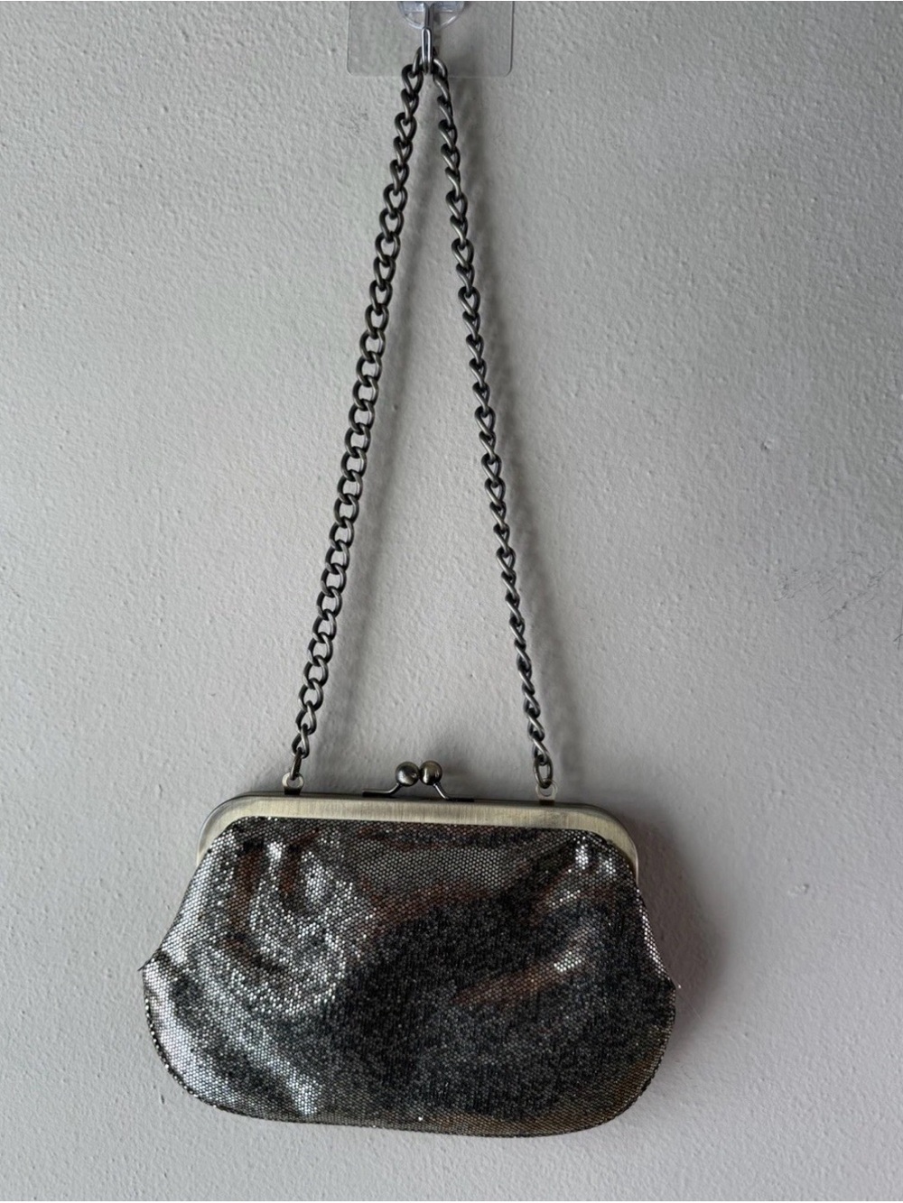 Vintage Express Silver Sequin Chain-Handle Clutch